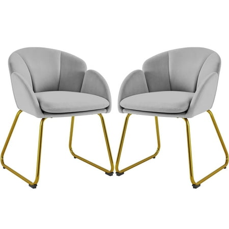 Yaheetech 2pcs Flower Shape Velvet Armchair Dining Chair with Golden Metal Legs for Living Room, Gray