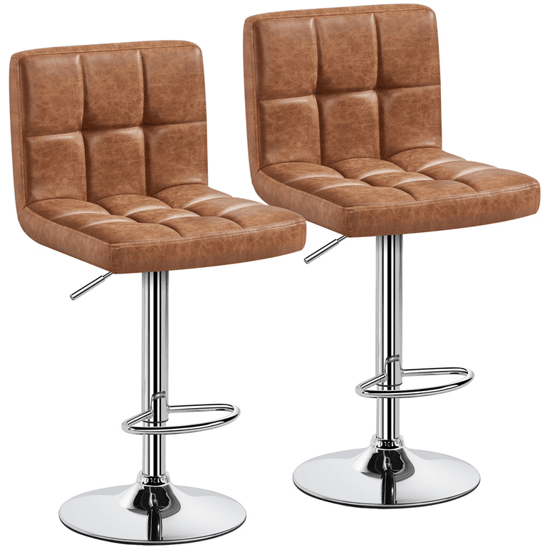 Yaheetech 2pcs Height Adjustable Modern PU Leather Swivel Bar Stool Retro Brown