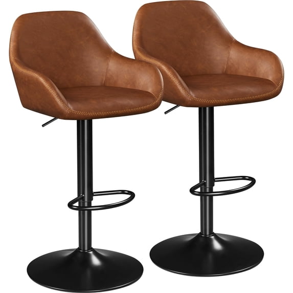 Yaheetech 2pcs Height Adjustable Upholstered Bar Stools with Backrest, Retro Brown