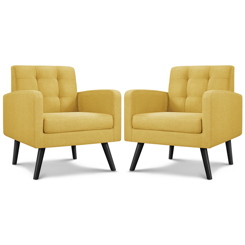 Modern Yaheetech 2pcs Mid Century Fabric Arm Chair, Yellow, Tufted