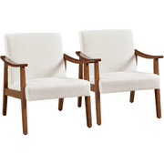 Yaheetech 2pcs Mid-Century Modern Faux Leather Armchair with Solid Wood Legs,Ivory