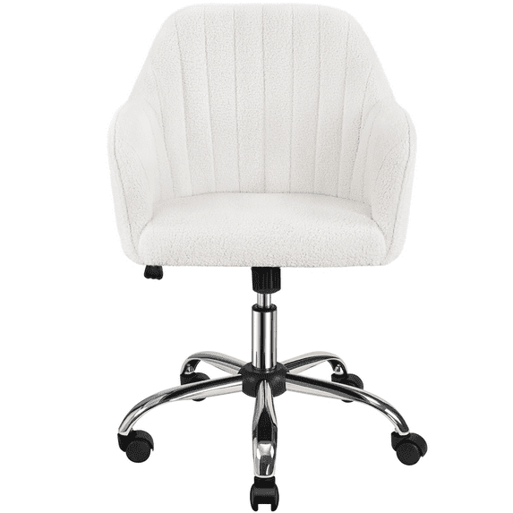 Yaheetech 2pcs Modern Boucle Height-Adjustable Task Chairs with Armrests, Ivory