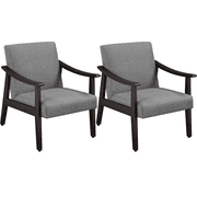 Yaheetech 2pcs Modern Fabric Accent Armchair with Rubber Wood Legs, Dark Gray