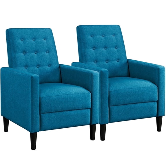 Yaheetech 2pcs Modern Fabric Recliner Chair with Pocket Spring for Home Theater, Blue