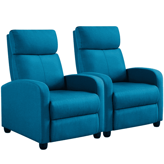 Yaheetech 2pcs Modern Fabric Upholstered Recliner Chair with Pocket Spring for Home,Blue