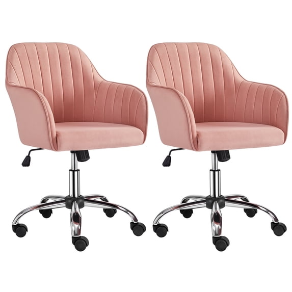 Yaheetech 2pcs Modern Velvet Height-Adjustable Task Chairs with Armrests, Pink
