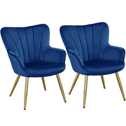 Yaheetech 2pcs Modern Velvet Upholstered Accent Chair with Wing Side for Living Room, Blue