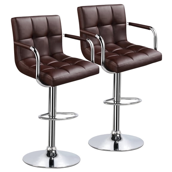 Yaheetech 2pcs PU Leather Adjustable Bar Stools for Dining Room, Brown