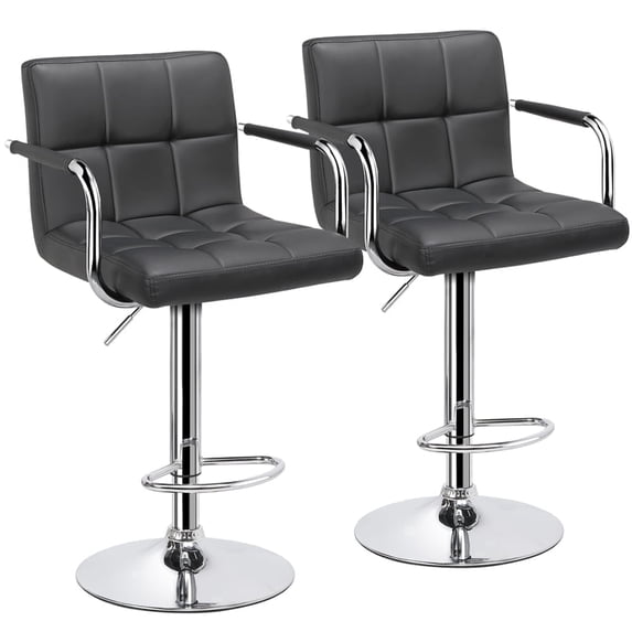 Yaheetech 2pcs PU Leather Adjustable Bar Stools for Dining Room, Gray