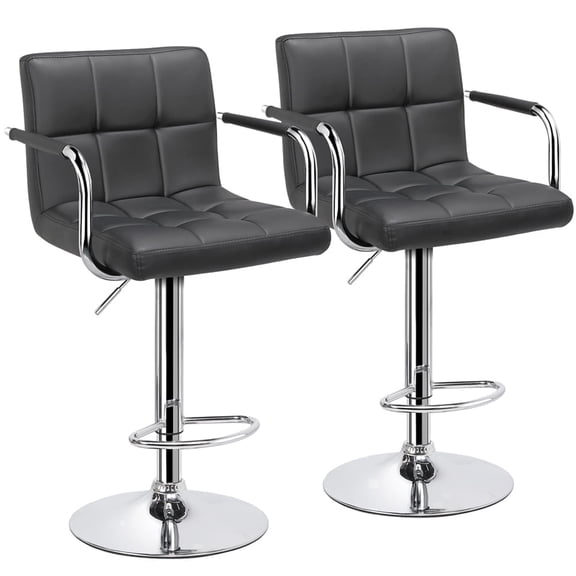 Yaheetech 2pcs PU Leather Adjustable Bar Stools for Dining Room, Gray
