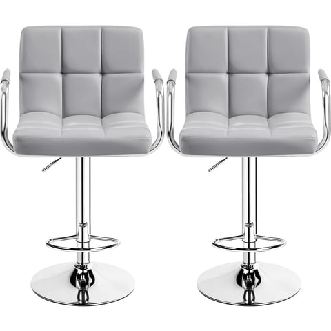 Yaheetech 2pcs PU Leather Adjustable Bar Stools for Dining Room, Light Gray