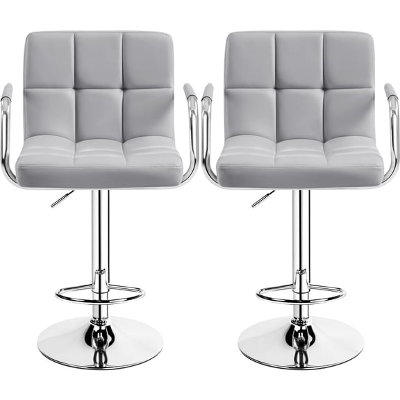 Yaheetech 2pcs PU Leather Adjustable Bar Stools for Dining Room, Light Gray