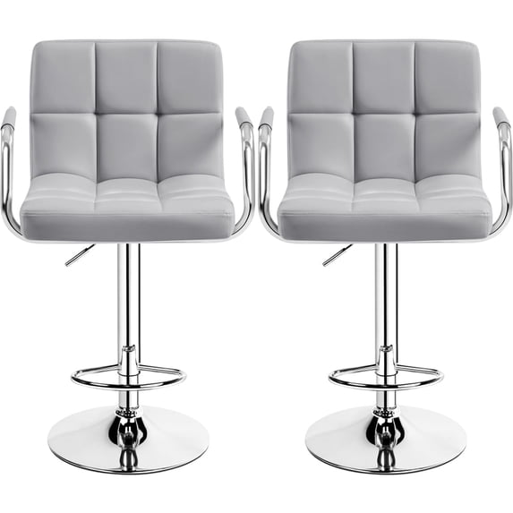 Yaheetech 2pcs PU Leather Adjustable Bar Stools for Dining Room, Light Gray