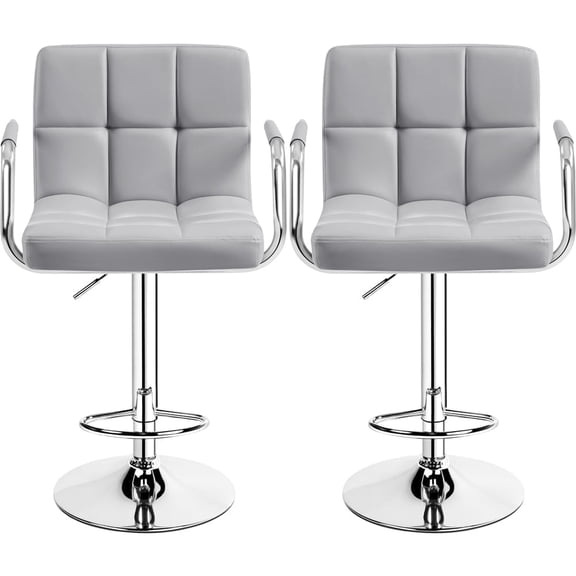 Yaheetech 2pcs PU Leather Adjustable Bar Stools for Dining Room, Light Gray