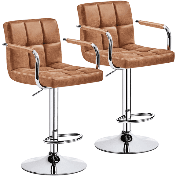 Yaheetech 2pcs PU Leather Adjustable Bar Stools for Dining Room, Retro Brown