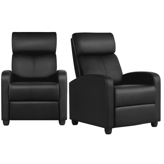 Yaheetech 2pcs PU Leather Upholstered Recliner Chair with Pocket Spring, Black