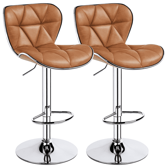 Yaheetech 2pcs Stylish Adjustable PU Leather Bar Stool with Foma Padded for Home, Retro Brown