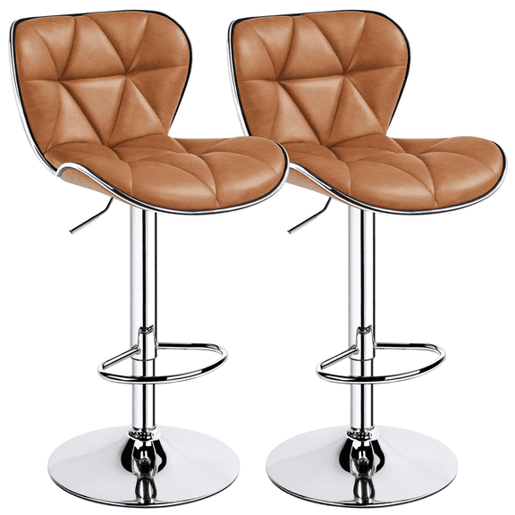 Yaheetech 2pcs Stylish Adjustable PU Leather Bar Stool with Foma Padded for Home, Retro Brown