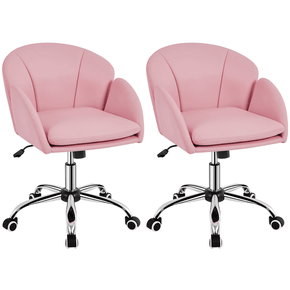 Yaheetech 2pcs Swivel Rolling Desk Chair Makeup Vanity Chair with Armrests, Simple Pink