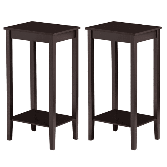 Yaheetech 2pcs Tall Wood End Table Sofa Side Coffee Table with Lower Shelf