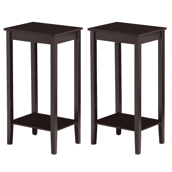 Yaheetech Tall Wooden End Table Set of 2 with Lower Storage Shelf for living room, Espresso