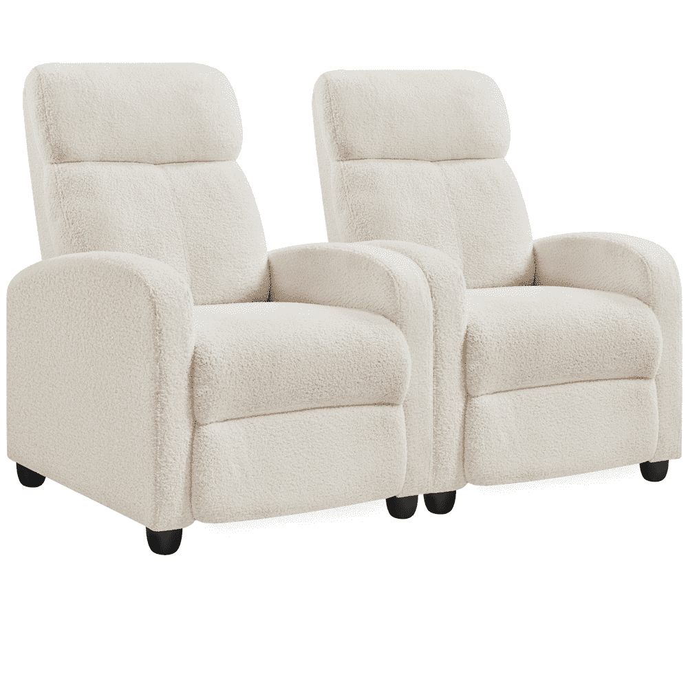 Yaheetech 2pcs Upholstered Boucle Recliner Adjustable Reclining Chair w/ Pocket Spring, Ivory