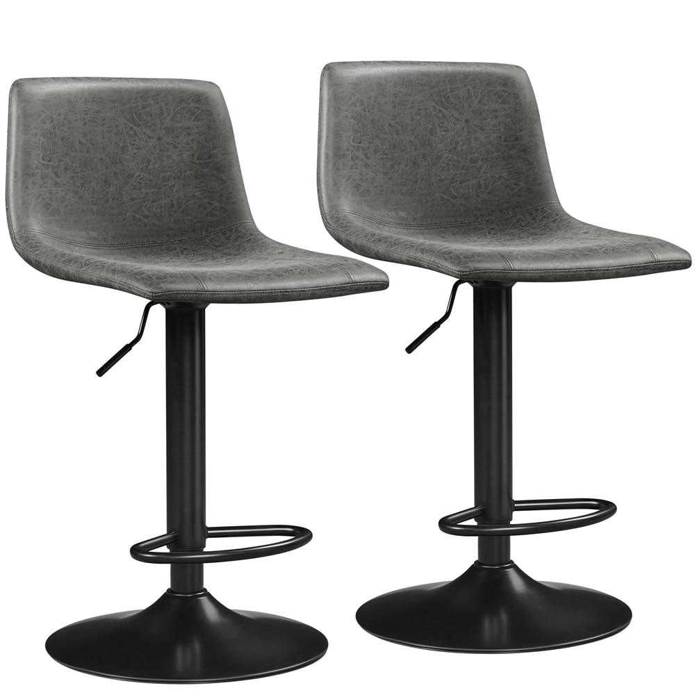 Yaheetech 2pcs Vintage Adjustable Swivel Bar Stools with Backrest Grey