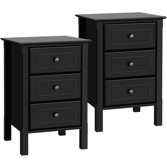 Yaheetech 3 Drawer Nightstand for Living Room,Set of 2,Black