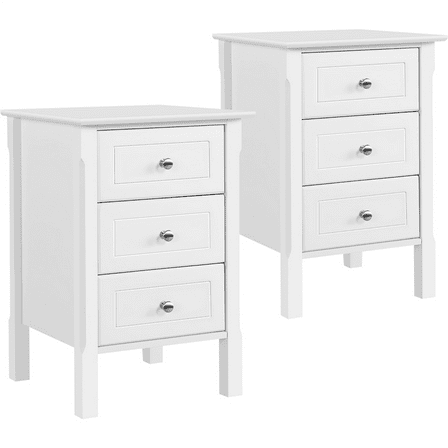 Yaheetech 3 Drawer Nightstand for Living Room,Set of 2,White