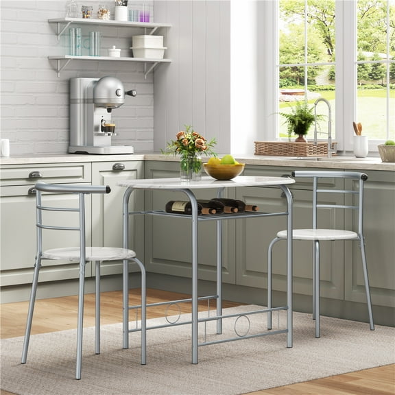 Yaheetech 3 Piece Modern Round Dining Table Set with Steel Legs, White