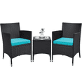thumbnail image 1 of Yaheetech 3-Piece Wicker Furniture Set with Side Table, Black/Cyan, 1 of 11