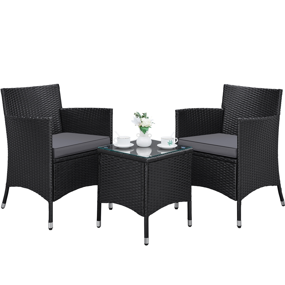 Yaheetech 3-Piece Wicker Rattan Coffee Table and Chairs Set, Black/Gray - image 1 of 9