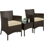 Yaheetech 3-Pieces Patio Wicker Chairs and Table Set for Garden Deck, Brown/Khaki