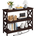thumbnail image 1 of Yaheetech 3-Tier Wooden Console Table with Power Outlet, Espresso, 1 of 9