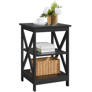 Yaheetech 3 Tier Wooden Sofa Side Tables with X Shaped Frame, Black