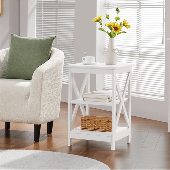 Yaheetech 3 Tier X-Design End Table Storage Cabinet, White