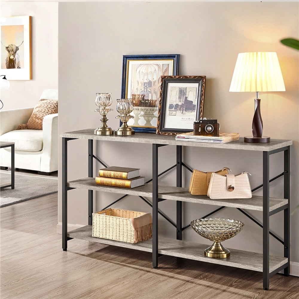 Yaheetech 3 Tiers Industrial Sofa Table Metal Frame Console Table Grey
