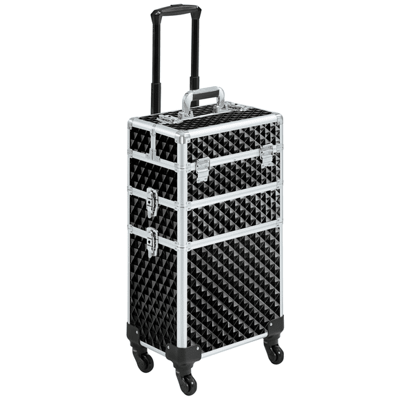 Yaheetech 3-in-1 Rolling Makeup Train Case with Large Storage & 360° Wheels, Black