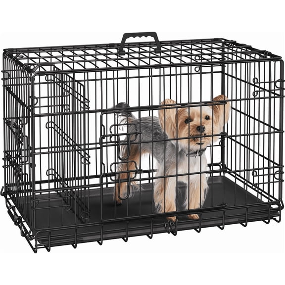 Yaheetech 30'' Folding Metal Wire Pet Kennel Dog Crate with Divider and Pull-out Tray, Black