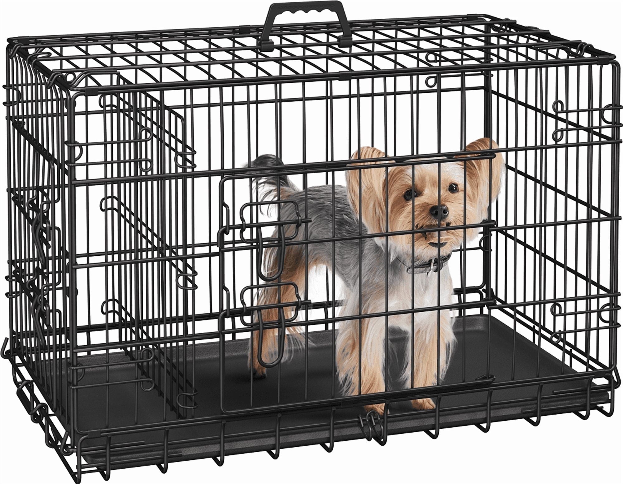 Yaheetech 30'' Folding Metal Wire Pet Kennel Dog Crate with Divider and Pull-out Tray, Black