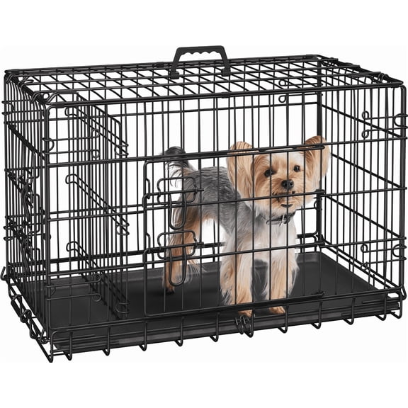 Yaheetech 30'' Folding Metal Wire Pet Kennel Dog Crate with Divider and Pull-out Tray, Black