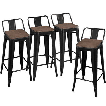 Yaheetech 30Inch Set of 4 Metal Bar Stools with Back and Wood Top, Black