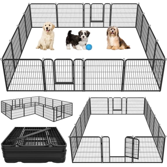 Yaheetech 31.5"H 16 Panels Heavy Duty Dog Playpen Outdoor & Indoor, Black