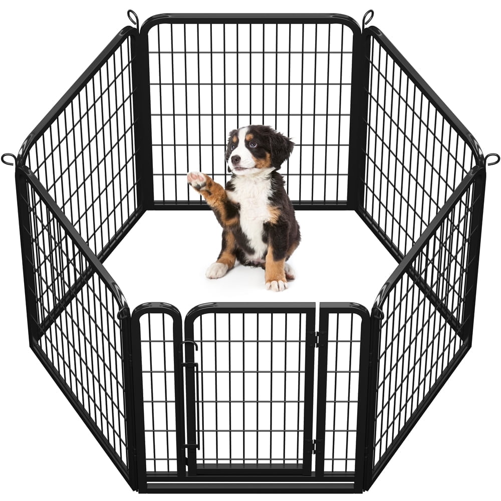 Yaheetech 31.5" H 6-Panel Portable Steel Pet Playpen with Door for Camping, Black