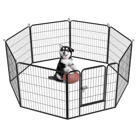 Yaheetech 31.5"H 8 Panels Dog Playpen Outdoor Indoor Fence Pen, Black
