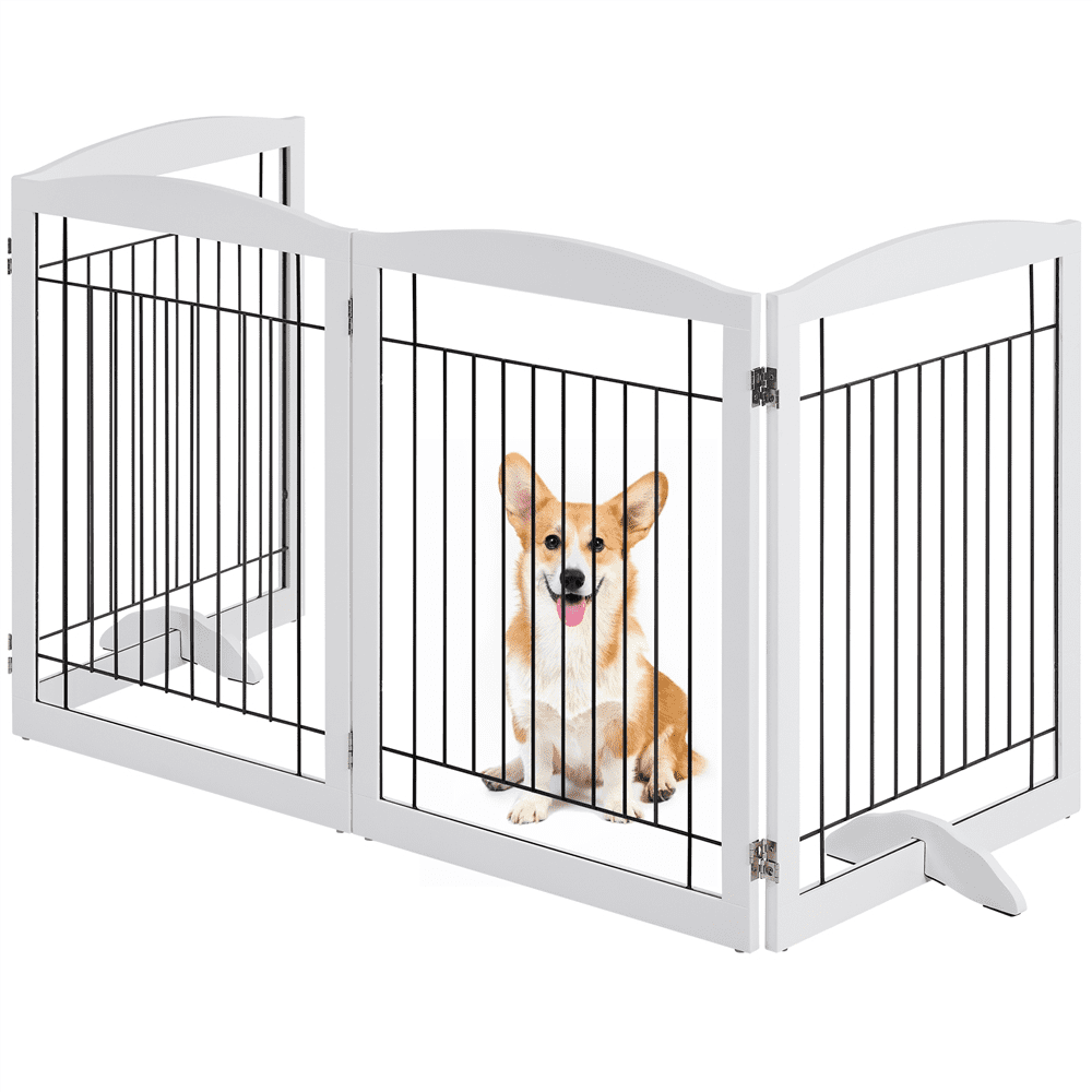 Yaheetech 31" H Dog Gate 4-Panel Pet Gate Indoor with 2 Support Feet for Dogs, White