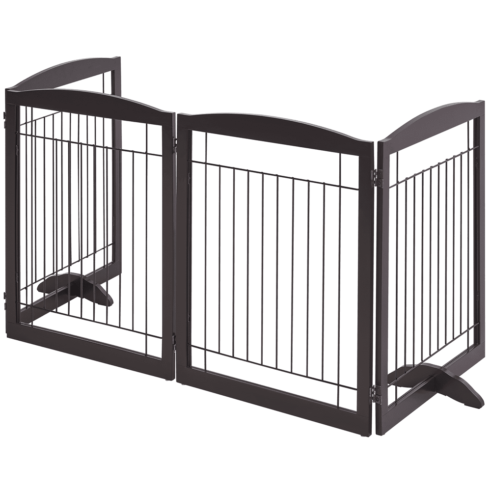 Yaheetech 31.5 Tall Dog Gate 4 Panel Pet Gate Indoor with 2 Support feet Espresso Walmart Business Supplies