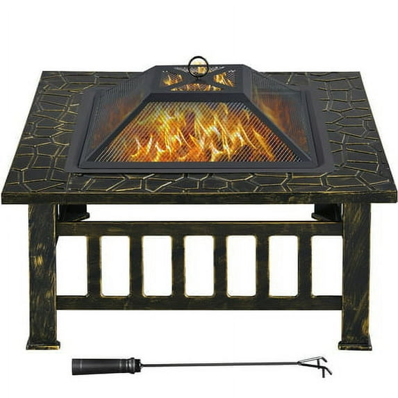Yaheetech 32'' Metal Patio Garden Square Stove Fire Pit With cover, Bronze