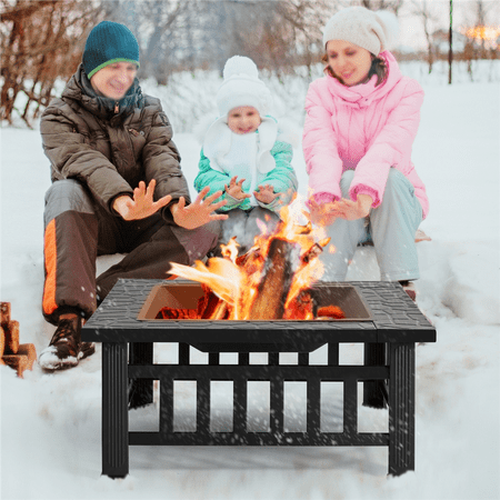 Yaheetech 32''Outdoor Metal Square Fire Pit With cover,Black