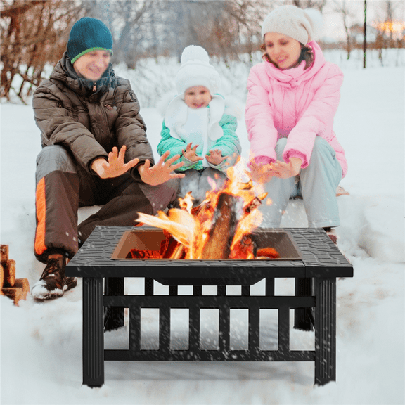 Yaheetech 32''Outdoor Metal Square Fire Pit With cover,Black